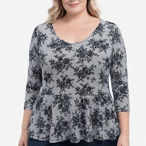 Black Floral Lace Yoke Peplum Top  Floral Lace Yoke Peplum Top